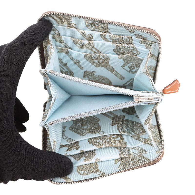 Hermes Coin Case Azap Compact Silk in Etoupe Silver