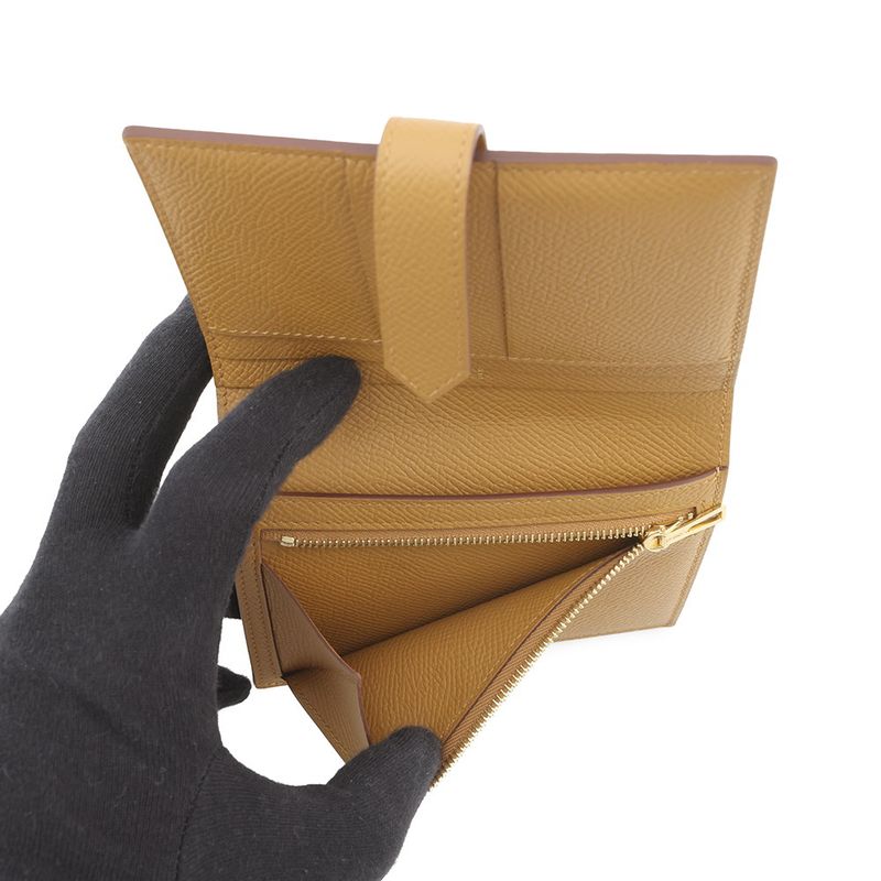 Hermes Bifold Wallet Bearn Compact Sesame Gold Epsom