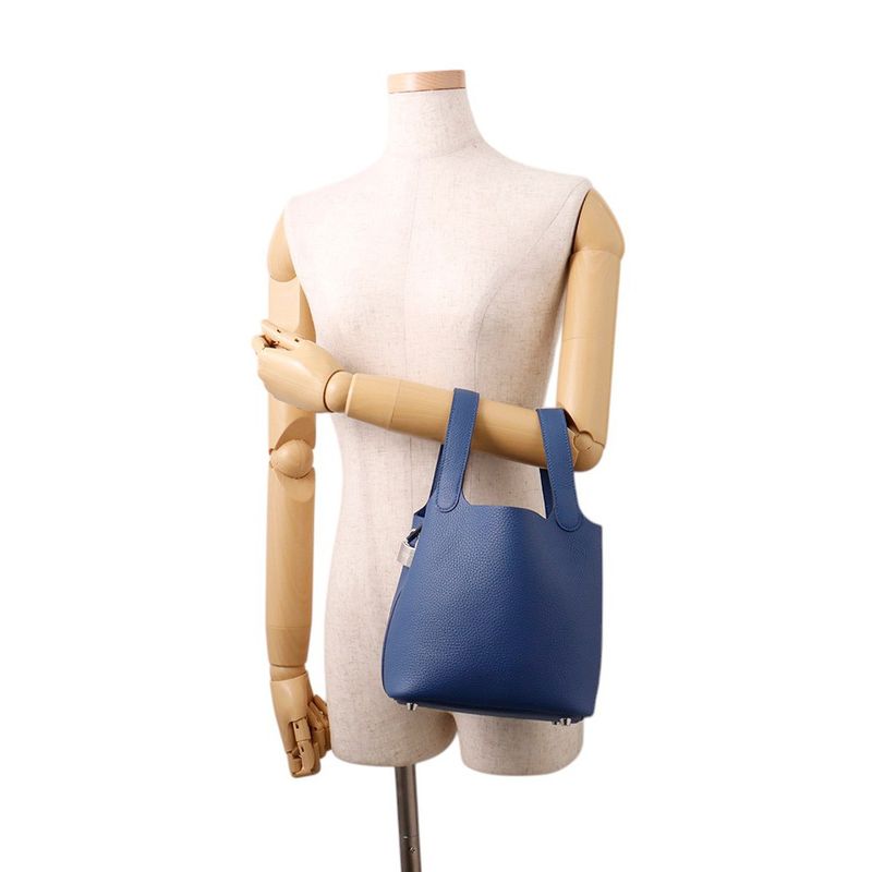 Hermes Handbag Picotin Lock PM Blue Tie Silver Taurillon Clemence