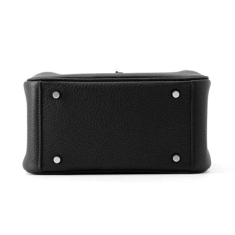 Hermes Lindy Mini Black Silver Taurillon Clemence 2-Way Handbag