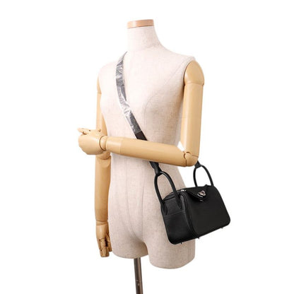 Hermes Lindy Mini Black Silver Taurillon Clemence 2-Way Handbag