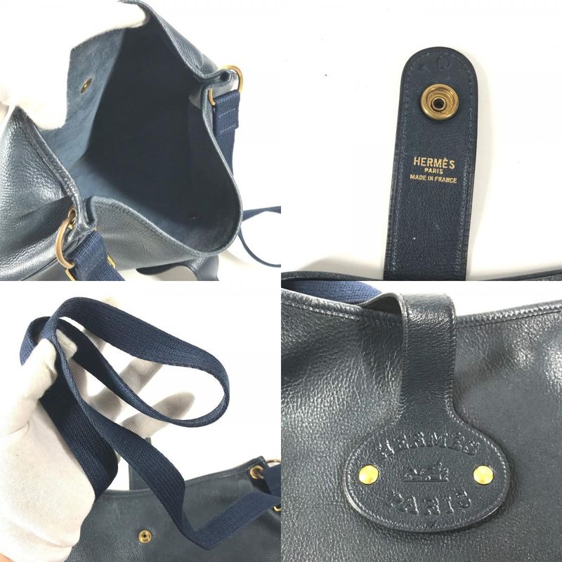 Hermes Shoulder Bag Rodeo Logo Leather Navy