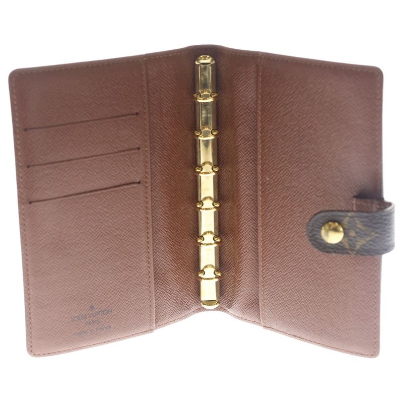Louis Vuitton Monogram Agenda Book Cover Notebook Binder Brown Leather Gold