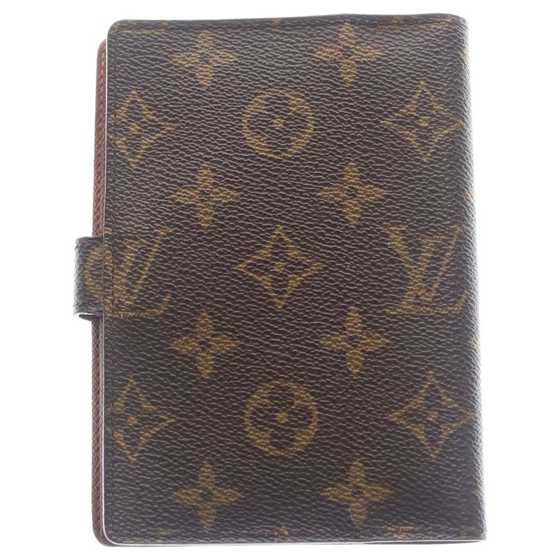 Louis Vuitton Monogram Agenda Book Cover Notebook Binder Brown Leather Gold