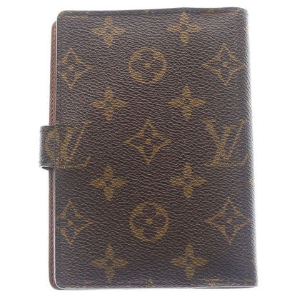 Louis Vuitton Monogram Agenda Book Cover Notebook Binder Brown Leather Gold