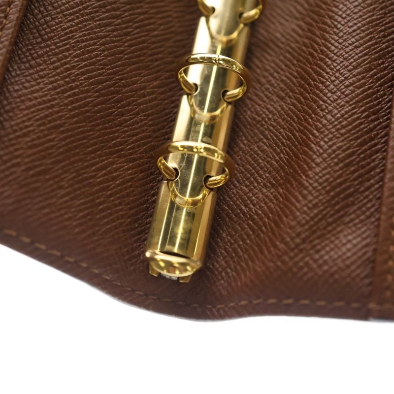 Louis Vuitton Monogram Agenda Book Cover Notebook Binder Brown Leather Gold