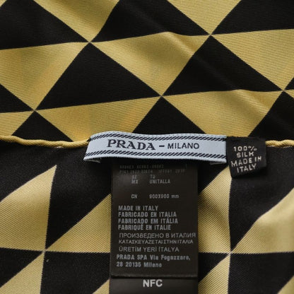 Prada Triangle Logo Print Silk Twill Scarf Black Gold