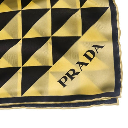 Prada Triangle Logo Print Silk Twill Scarf Black Gold