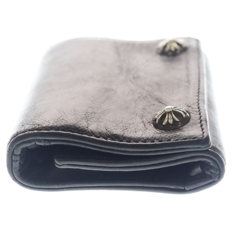 Chrome Hearts 3 Fold Cross Ball Button Leather Wallet Black