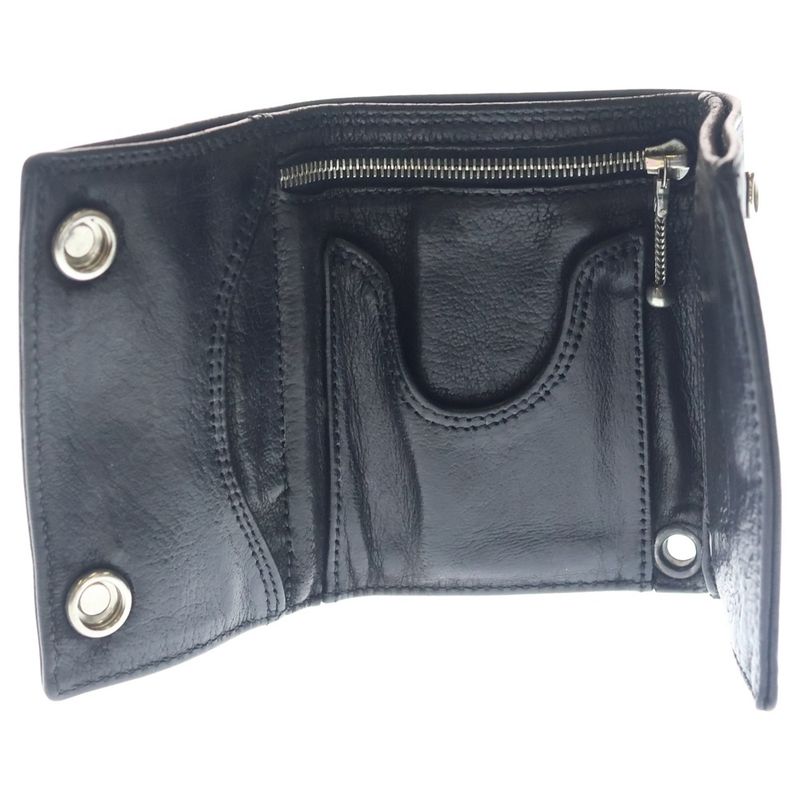 Chrome Hearts 3 Fold Cross Ball Button Leather Wallet Black