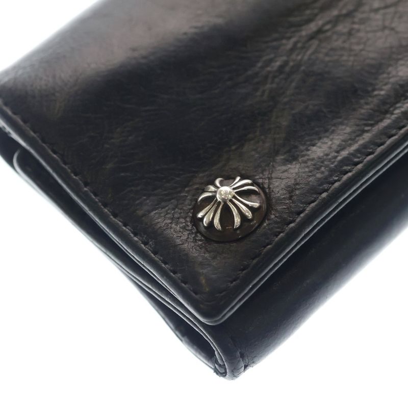 Chrome Hearts 3 Fold Cross Ball Button Leather Wallet Black