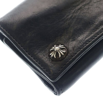 Chrome Hearts 3 Fold Cross Ball Button Leather Wallet Black