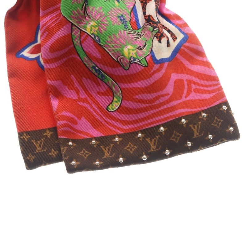 Louis Vuitton Studded Monogram Bandeau Silk Scarf Red Brown