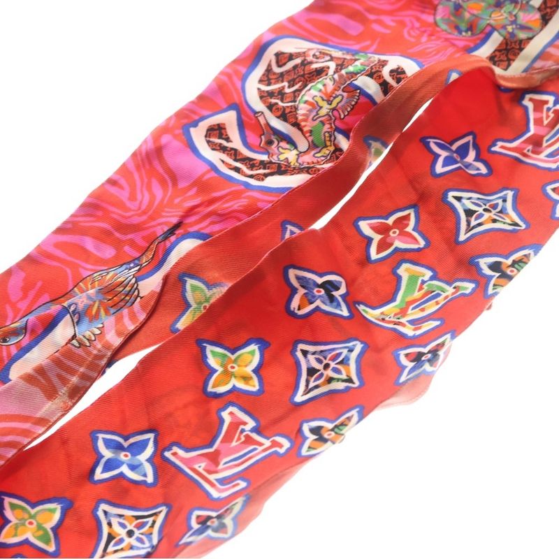 Louis Vuitton Studded Monogram Bandeau Silk Scarf Red Brown