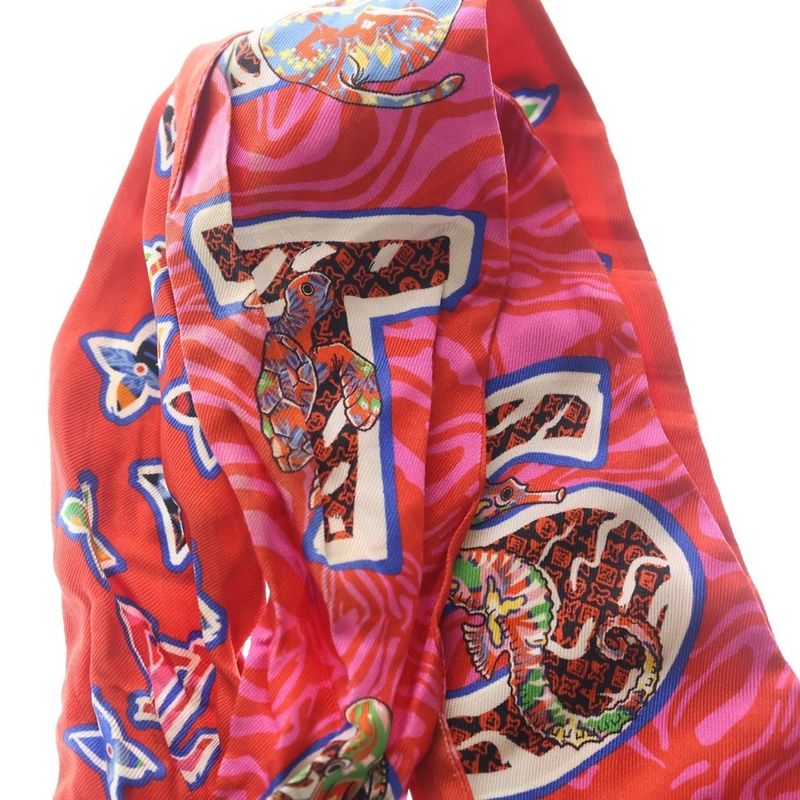 Louis Vuitton Studded Monogram Bandeau Silk Scarf Red Brown