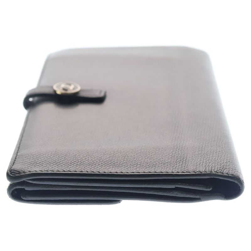 Chanel Coco Button Flap Leather Wallet Bifold Black