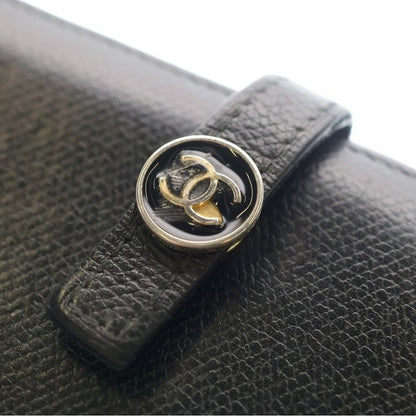 Chanel Coco Button Flap Leather Wallet Bifold Black