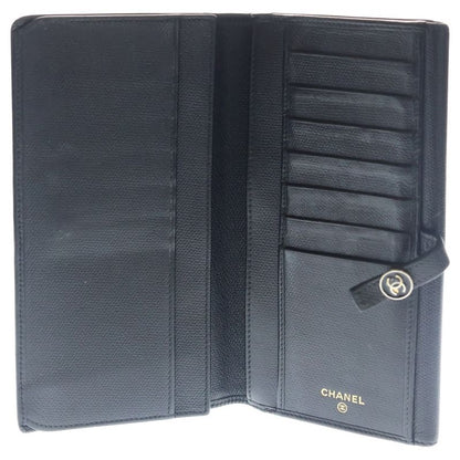 Chanel Coco Button Flap Leather Wallet Bifold Black