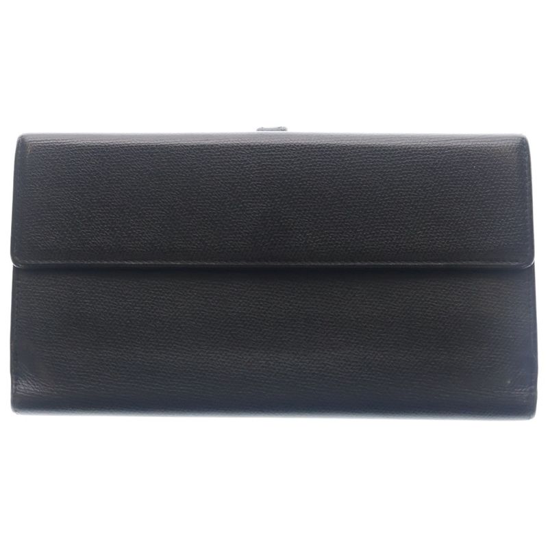 Chanel Coco Button Flap Leather Wallet Bifold Black