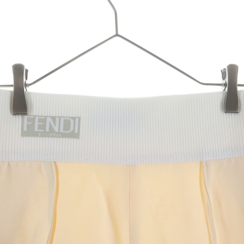 Fendi Center Pleated Waist Logo Stretch Tapered Pants Beige