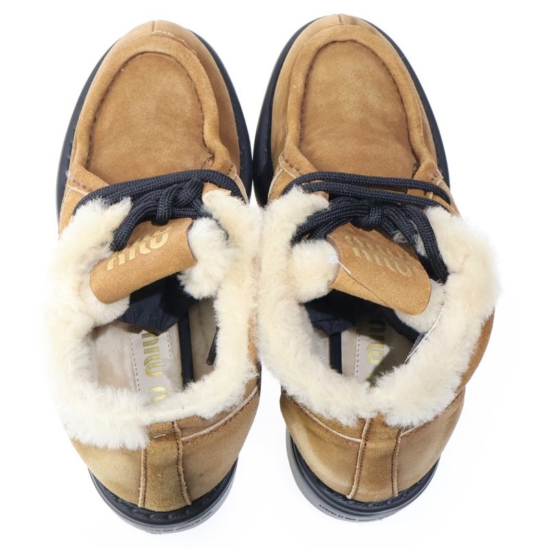 Miu Miu Lace Up Suede Leather Short Boots Brown