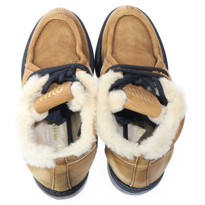 Miu Miu Lace Up Suede Leather Short Boots Brown