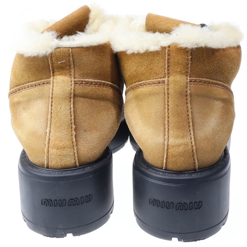 Miu Miu Lace Up Suede Leather Short Boots Brown