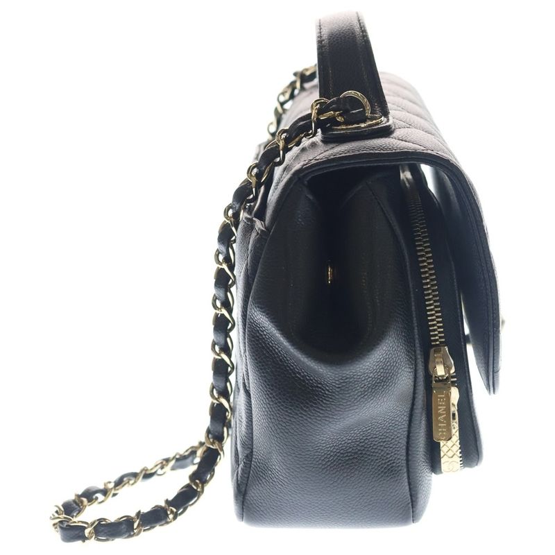 Chanel Affinity CC Logo Caviar Leather 2-Way Chain Shoulder Bag Black