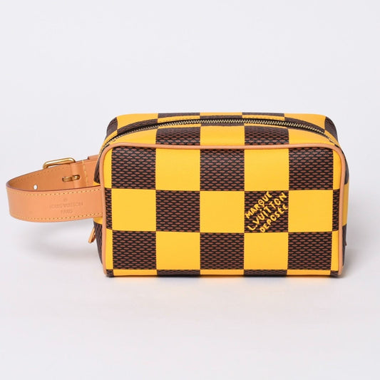 Louis Vuitton Damier Pop Rocker Dopp Kit Travel Pouch Yellow Brown
