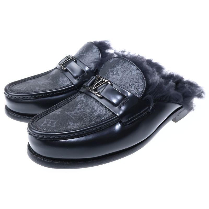 Louis Vuitton Measure Line Monogram Eclipse Mule Leather Sandals Black