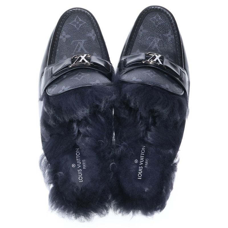 Louis Vuitton Measure Line Monogram Eclipse Mule Leather Sandals Black