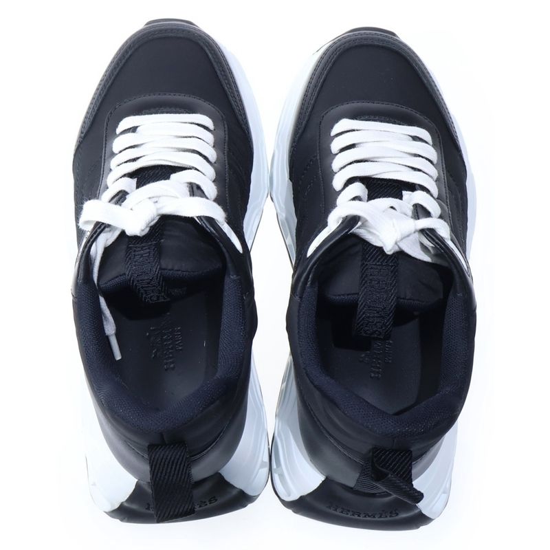 Hermes Impulse Leather Trim Nylon Stitch Low Cut Sneakers Black