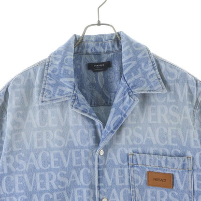 Versace Barocco Pattern Over Denim Shirt Indigo