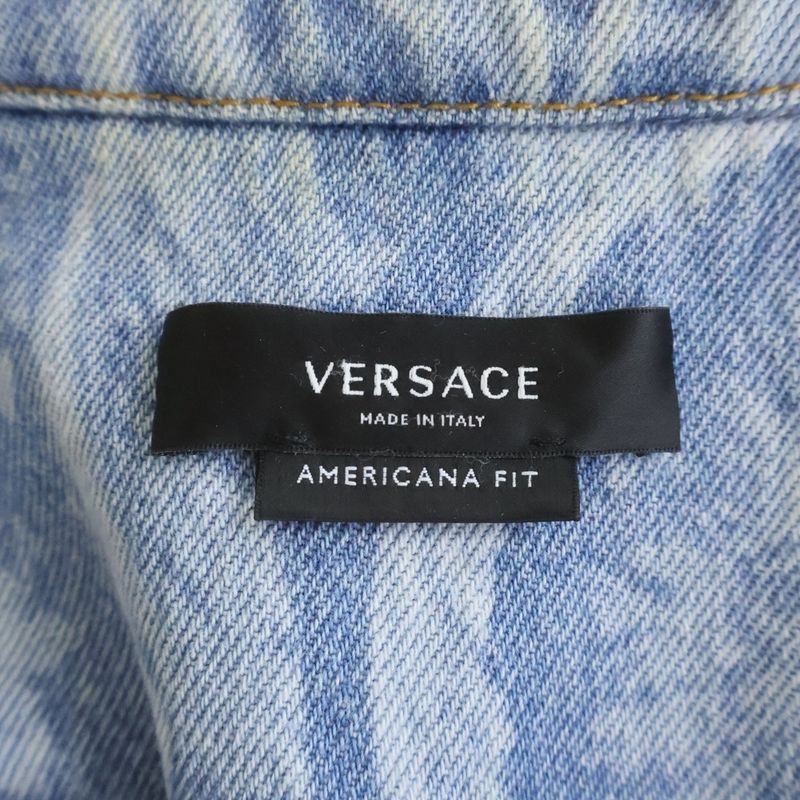 Versace Barocco Pattern Over Denim Shirt Indigo