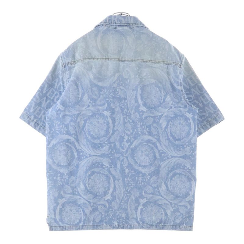 Versace Barocco Pattern Over Denim Shirt Indigo