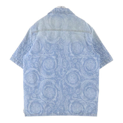 Versace Barocco Pattern Over Denim Shirt Indigo