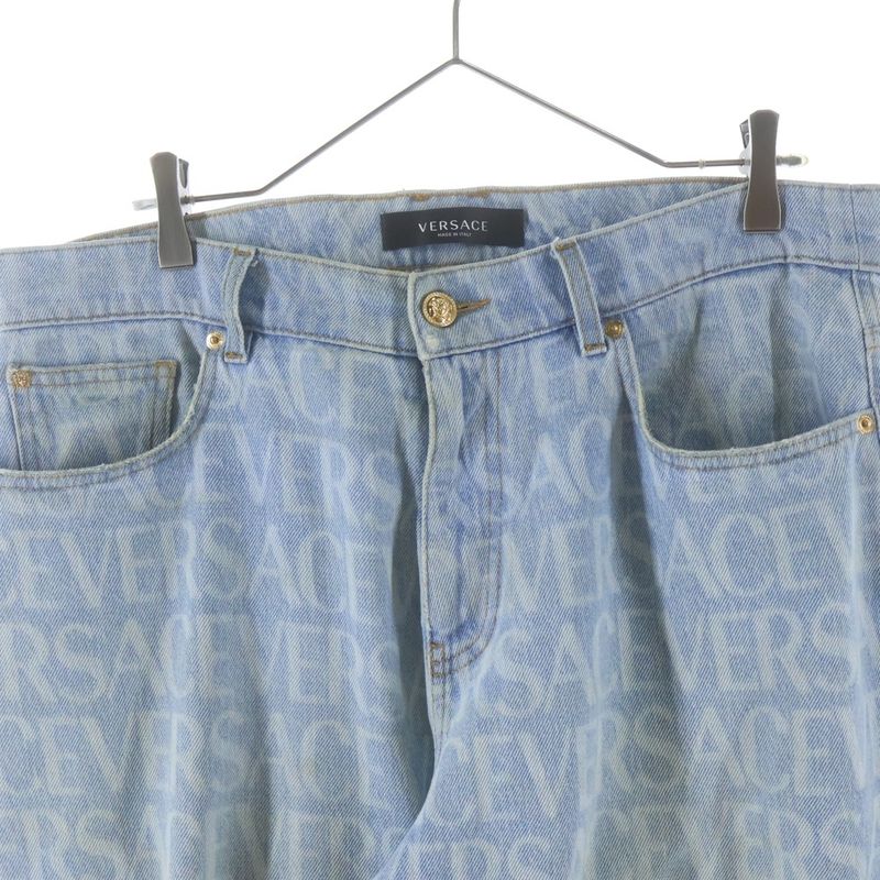 Versace All Over Pattern Denim Straight Pants Indigo