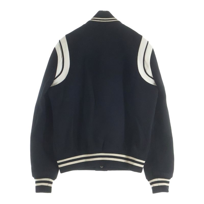 Saint Laurent Paris Teddy Jacket Leather Trim Wool Stadium Jumper Black