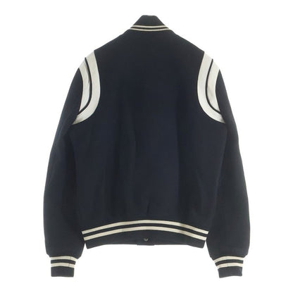 Saint Laurent Paris Teddy Jacket Leather Trim Wool Stadium Jumper Black