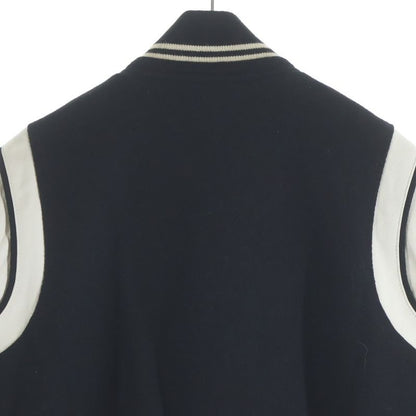 Saint Laurent Paris Teddy Jacket Leather Trim Wool Stadium Jumper Black