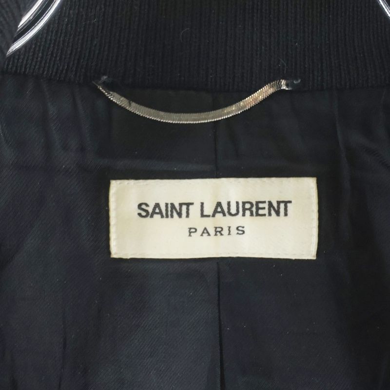 Saint Laurent Paris Teddy Jacket Leather Trim Wool Stadium Jumper Black
