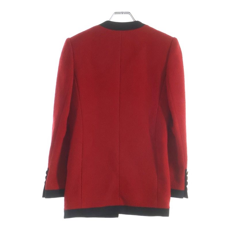 Saint Laurent Paris Tweed Collarless Jacket Red Black