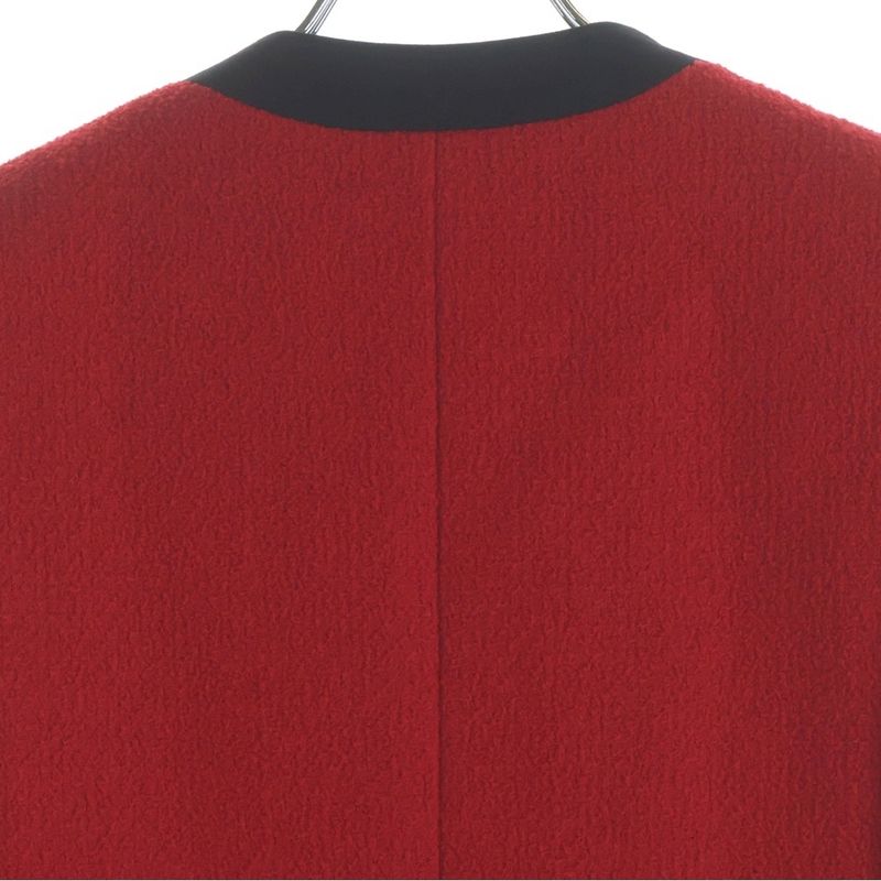 Saint Laurent Paris Tweed Collarless Jacket Red Black