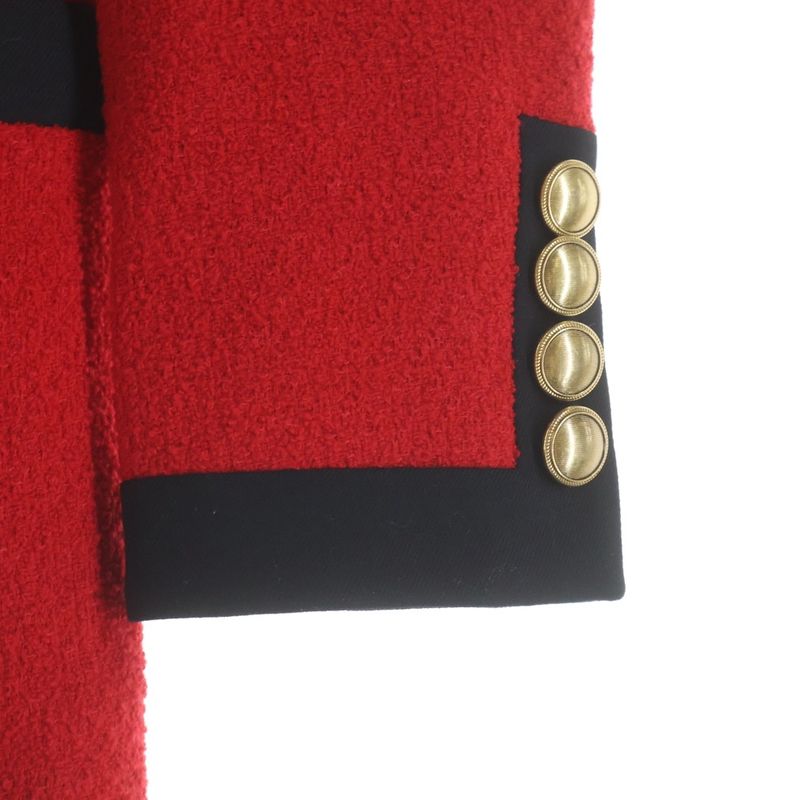Saint Laurent Paris Tweed Collarless Jacket Red Black
