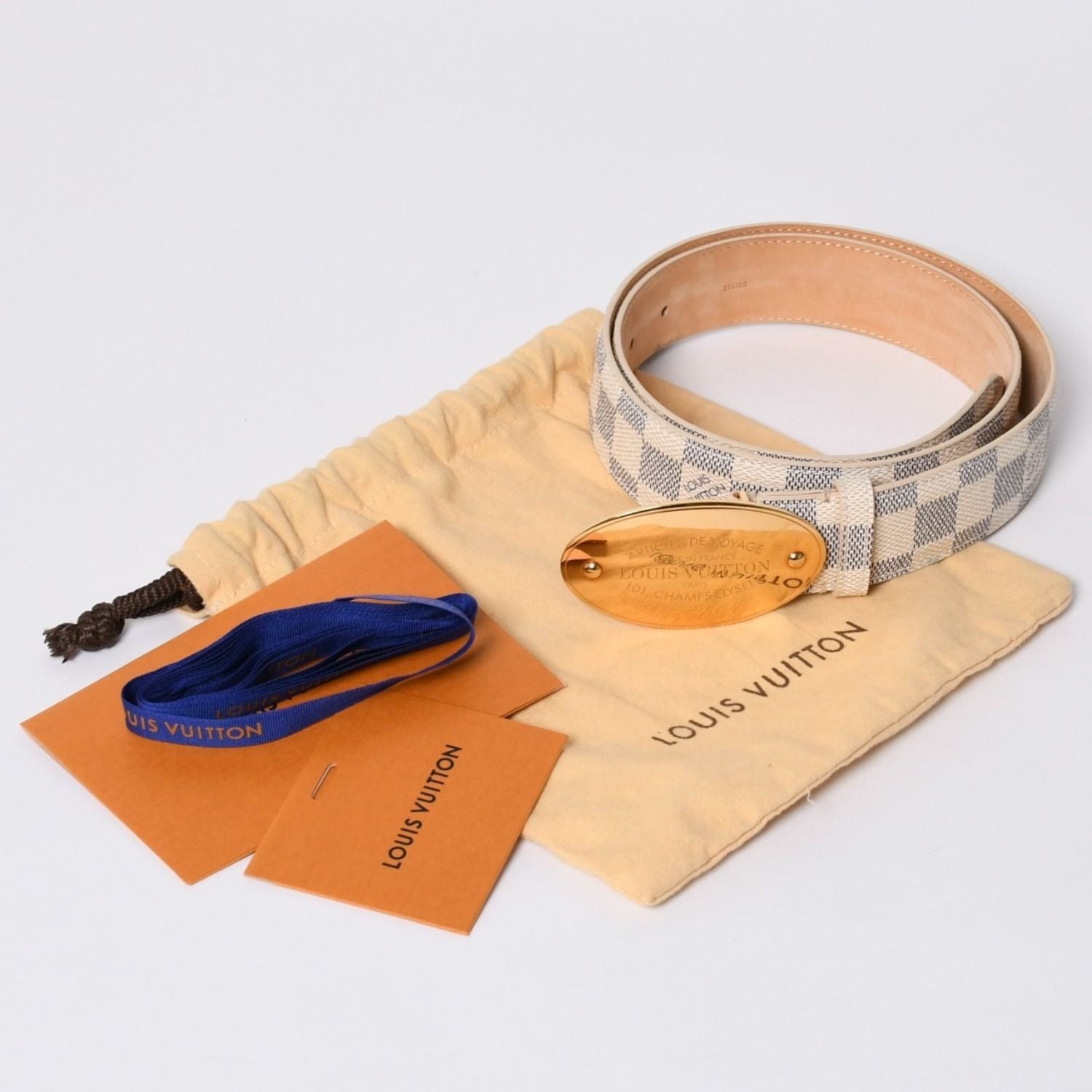 Louis Vuitton Ceinture Voyage 35 Damier Azur Belt Leather 85/34