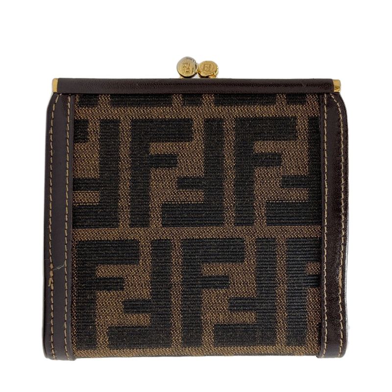 Fendi Zucca Pattern Bifold Wallet Canvas Leather