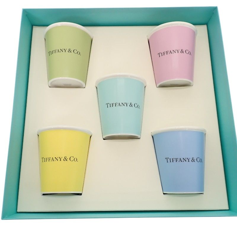 Tiffany & Co Coffee Cup Bone China Set of 5 Glass Cup Ceramic Multicolor Blue