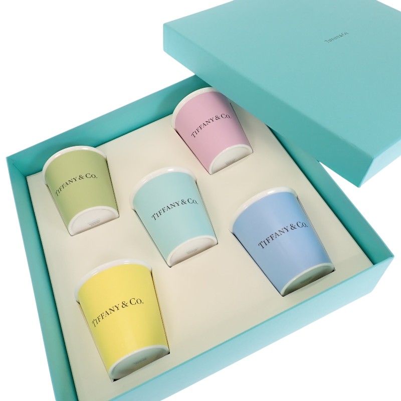 Tiffany & Co Coffee Cup Bone China Set of 5 Glass Cup Ceramic Multicolor Blue