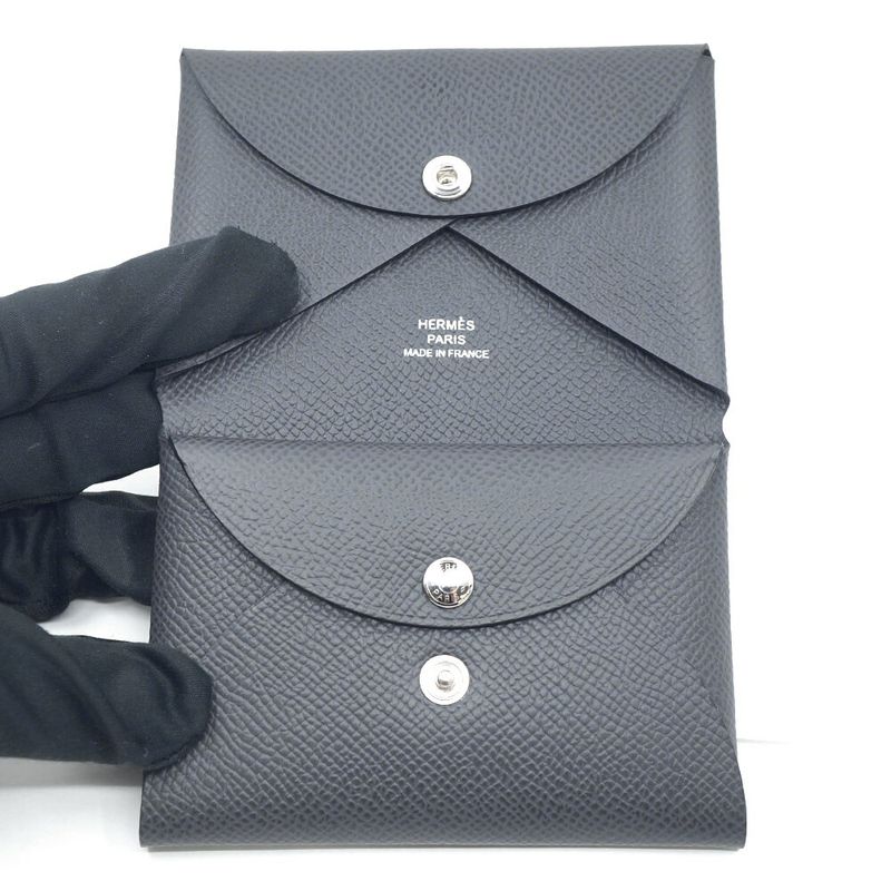 Hermes Calvi Duo Graphite Gray Silver Coin Case Card Others Box Not