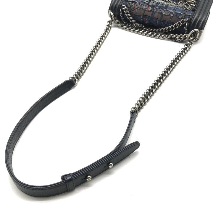 Chanel Unshaded Chain Shoulder Bag Denim Tweed Navy